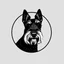 Placeholder: circle containing a black and white image of a Scottish terrier