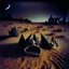 Placeholder: Polaroid close-up photo of odd shapes scattered over an arid wasteland, very spooky, night, intricate, Yves Tanguy world, 8k, deep 3d field, 35mm photography