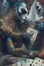 Placeholder: A harlequin character, playing cards with other people , sf, intricate artwork masterpiece, ominous, matte painting movie poster, golden ratio, trending on cgsociety, intricate, epic, trending on artstation, by artgerm, h. r. giger and beksinski, highly detailed, vibrant, production cinematic character render, ultra high quality model