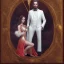 Placeholder: 8K, a Highly detailed stunning portrait of Dom man with a submissive woman kneeling, a white suit, beard, and short hair,