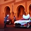 Placeholder: A Tesla's 'Model S Plaid' is performing donuts, in 'Jemaa el-Fnaa', in Marrakesh. CINEMATIC. WIDE ANGLE LENS.
