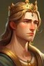 Placeholder: A medieval prince with fair hair gathered in a bun behind his head and a bit of long hair near the ears bright eyes bright and beautiful face