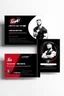 Placeholder: business card layout for a gym instructor, red and black, vector art, white background with email, address and Instagram icons