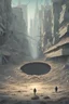 Placeholder: Giant sci fi hole on the ground,apocalyptic city ,comic art