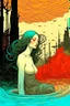 Placeholder: create a highly ethereal, darkly magical surrealist illustration of a vampire girl, with highly detailed and deeply cut facial features, in a chaotic, turbulent, otherworldly landscape, in the style of SALVADOR DALI, GUSTAV KLIMT, and KATHE KOLLWITZ combined with the comic art style of BILL SIENKIEWICZ and JEAN GIRAUD MOEBIUS, searing lines and forceful strokes, precisely drawn, inked, and darkly colored