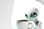 Placeholder: white,background,looking,through,a 3-d, hole,or,window,,a,seeing an,alien,drinking,coffee