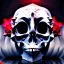 Placeholder: Crack Skull and red rose, marble texture, dark, shallow depth of field, macro lens, unreal engine 5, hyper detailed,8k,surrealism, HDR, hyperphotorealistic, bone, set in fire, trending by artstation