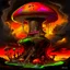 Placeholder: A fantabulous black, orange, and green (((mushroom tower house))) erected atop a (geologic pillar), surrounded by the uncanny imaginative ((( swirling skies))), offset by the stark hues of a (neon-tinged nebulous space scape), within. captured by the hand a skilled master painter with a focus on (softly blurred compositions and voluminous lighting).