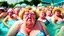 Placeholder: wide angle of mother pouting at a crowded water park