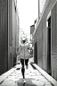 Placeholder: military girl runs down the street, greyscale