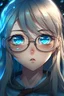 Placeholder: Anime Girl with glassy blue eyes and glasses with the world shattering around her as tears fall down her face and she is alone