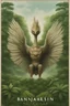 Placeholder: image of giant garuda bird, standing amidst a lush green landscape with the text letter “BANJARMASIN” written in bold white letters prominently displayed, 4k