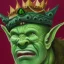 Placeholder: dungeons and dragons, fantasy, goblin, king, green skin, oil painting, distinct face, portrait, head, crude crown