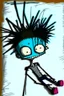 Placeholder: 2d drawing of a stickman, cool with punk hair, x eyes like in hangman, laying flat on stomach,3d realistic in colour