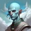 Placeholder: dnd, fantasy, cloud giant, portrait, face, pale blue skin, clean shaven, bald, young, ascended