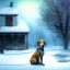 Placeholder: sad, scared, lonely dog tied with a short leash in front of house, winter, 8k resolution, high-quality, fine-detail, intricate, digital art, detailed matte, volumetric lighting, illustration, 3D octane render, brian froud, howard lyon, selina french, anna dittmann, annie stokes, lisa parker, greg rutowski