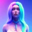 Placeholder: blue hair woman, purpurin, white shirt, tie, gradient color, BLUE, PINK, CYAN, neon, insanely detailed, 16k resolution, perfect eyes, cinematic smooth, intricate detail