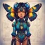 Placeholder: full body portrait illustration , with detailed blueprints and engineering schematics of a walking hybrid Madagascan sunset moth insect girl, in anime style, with highly detailed facial features, drawings, and technical notation, 8k, vibrant natural colors