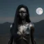 Placeholder: black long hair lady warrior top black eyes under the Moon