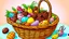 Placeholder: Fantasy cartoon illustration: a basket full of chocolate treats