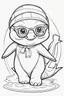 Placeholder: Outline art for cute coloring pages with dolphin with glasses, full body, white background, sketch style, only use outline, clean line art, no shadows and clear and well outlined.