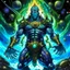 Placeholder: A divine being made from the combination of water and sun with cosmic powers and Dracula God-like man with infinite power who owns the galaxies and wears a beautiful crown A battle suit made of galaxies and stars with a glove that has seven endless stones with a mighty army behind him with hulk body