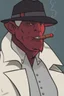 Placeholder: A red demon wearing a police outfit smoking a cigerate.