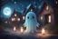 Placeholder: cute contented chibi bioluminescent ghost, haunted house, supermoon, in candlelight ethereal, cinematic postprocessing, dof, bokeh Weight:1 detailed matte painting Weight:0.9