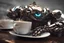 Placeholder: A hyper-realistic, , A sleek, metallic robot perched atop a steaming cup of coffee, its glowing eyes surveying the horizon., Photo Real, 64k