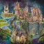 Placeholder: A magical canal city of wizards, witches and warlocks with a castle Andy Catling style