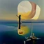 Placeholder: dusk landscape with lake,boat and human body, universe-like Soap Bubble,complex surgical instruments mixed with human body-like musical instruments,minimalism,Painting By Adrian Ghenie, Rene Magritte, Salvador Dali, Lucian Freud