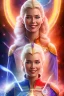 Placeholder: young cosmic woman admiral from the future, one fine whole face, large cosmic forehead, crystalline skin, expressive blue eyes, blue hair, smiling lips, very nice smile, costume pleiadian,rainbow ufo Beautiful tall woman pleiadian Galactic commander, ship, perfect datailed golden galactic suit, high rank, long blond hair, hand whit five perfect detailed finger, amazing big blue eyes, smilling mouth, high drfinition lips, cosmic happiness, bright colors, blue, pink, gold, jewels, realistic, real