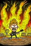 Placeholder: Firestarter animateur radio metal. Cartoon. Flames all around.