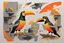 Placeholder: ink and paint of holo sizzle, arafed nonsense contradicting toucans in liminal space, double negative vibe, unnerving vibe, whimisical influence, grotesque vibe, ink and tint leak, minimal, brutalist, Aztec, drab and gray and orange and yellow