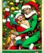 Placeholder: two elves. woman and man. Christmas scene. poster. marvel comic. low-key