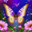 Placeholder: A world full of shimmering butterflies with spread out wings and light, graceful movement. This land is beautifully colored and surrounded by a picturesque landscape with trees, flowers, and singing birds. The butterflies are visible against the background of this peaceful, harmonious world.