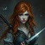 Placeholder: a beautiful fantasy woman, young, ginger hair, troubled, assassin, dark fantasy art