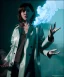 Placeholder: Ultra Realistic image, photo studio, medium shot view, a woman making the fuck off gesture with his hand, blue smoke coming out of his nose and mouth, happy. Latex inflatable coat, soft color, highly detailed, unreal engine 5, ray tracing, RTX, lumen lighting, ultra detail, volumetric lighting, finely drawn, high definition, high resolution.