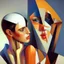 Placeholder: a painting of a man and a woman, a cubist painting by Keith Mallett, cg society, figurative art, cubism, fauvism, art