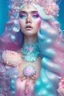 Placeholder: surreal, soft pink flowing hair,big eyes,full frame,full tiara,jewelry,filigree,luxurious pale blue outfit, from iridescent scales with decor,aesthetics of the female body, sophisticated,with floral elements,detailing,hd,delicate background, rainbow,magic,bohemian photo,shine, gloss,magical,beautiful, enchanting, colorful,bright studio lighting,iso800,30 mm lens,f/16,art deco,sweet fantasy,avery fantasy,cgi,1024K,professional photo,photorealism