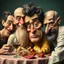 Placeholder: The oddest coagulation and mixture of friends, glossy finish, dine, details very accentuated, stunning style, oniric, Max Ernst, hyperphotography, kiuy, blatant, gross, caricature, very funny, distorted, fabulous