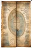 Placeholder: a scan of an ancient Cree Anishinaabe road map, hand drawn been stained and weathered, text is in Cree Syllabic