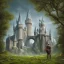 Placeholder: boy alone in the forest and in the background the castle of hogwarts