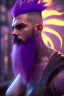 Placeholder: photorealistic, hyperdetailed painting, luminism, Bar lighting, complex, purple mohawk, 4k resolution concept art, Artgerm, WLOP, Alphonse Mucha, 3d render, octane render, intricately detailed, cinematic, awesome full color, hand drawn, dark, gritty, cinematic, purple beard, wyvern