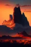 Placeholder: big rock mountains with and orange dawn sky with no clouds