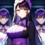 Placeholder: Clear focus, 8k, high quality, detailed, beautiful lighting, vibrant colors, black long hair, vibrant golden eyes, girl, purple maid,