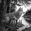 Placeholder: Ink art of a full-fledged flat wolf intricate hyper-detailed 4k river trees