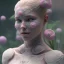 Placeholder: 3d smilling woman,skin,standing, 32K, intricately detailed, plants, flowers, colorful, rtx, unreal engine 5, art nouveau, clouds, smoke, square type face