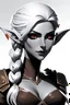 Placeholder: female; elf; side braid; grey skin; red eyes; white hair; drow; woman