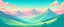 Placeholder: Ghibli style beautiful landscape with high misty mountains in the distance, pastel bright colors, adventure theme